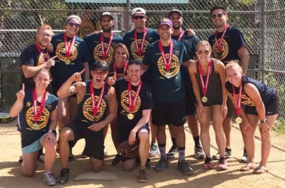 Residents playing softball